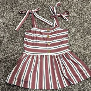 Good Luck Gem Striped Top with Bow Straps